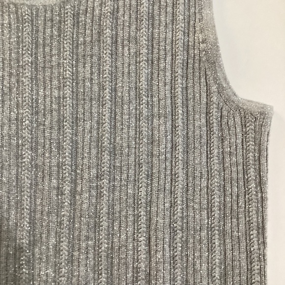 Talbots Silver Metallic light Gray Ribbed Sleeveless Sweater Sz PM - Picture 5 of 8